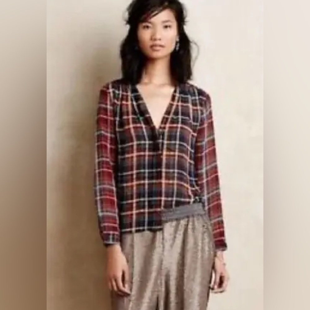 Anthropologie Plaid Blouse - Red and Blue